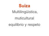 Suiza
 Multilingüistica, 
muticultural
equilibrio y respeto
