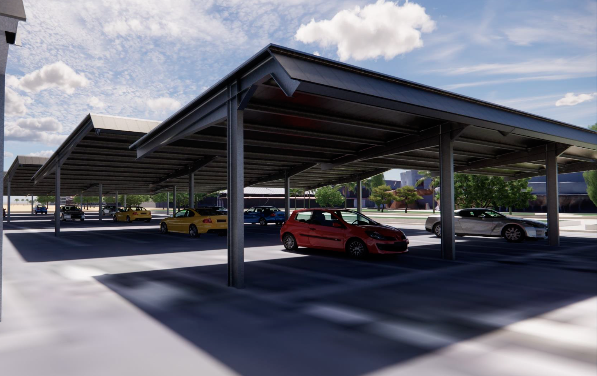 Marquesinas con placas fotovoltaicas campus El Carmen