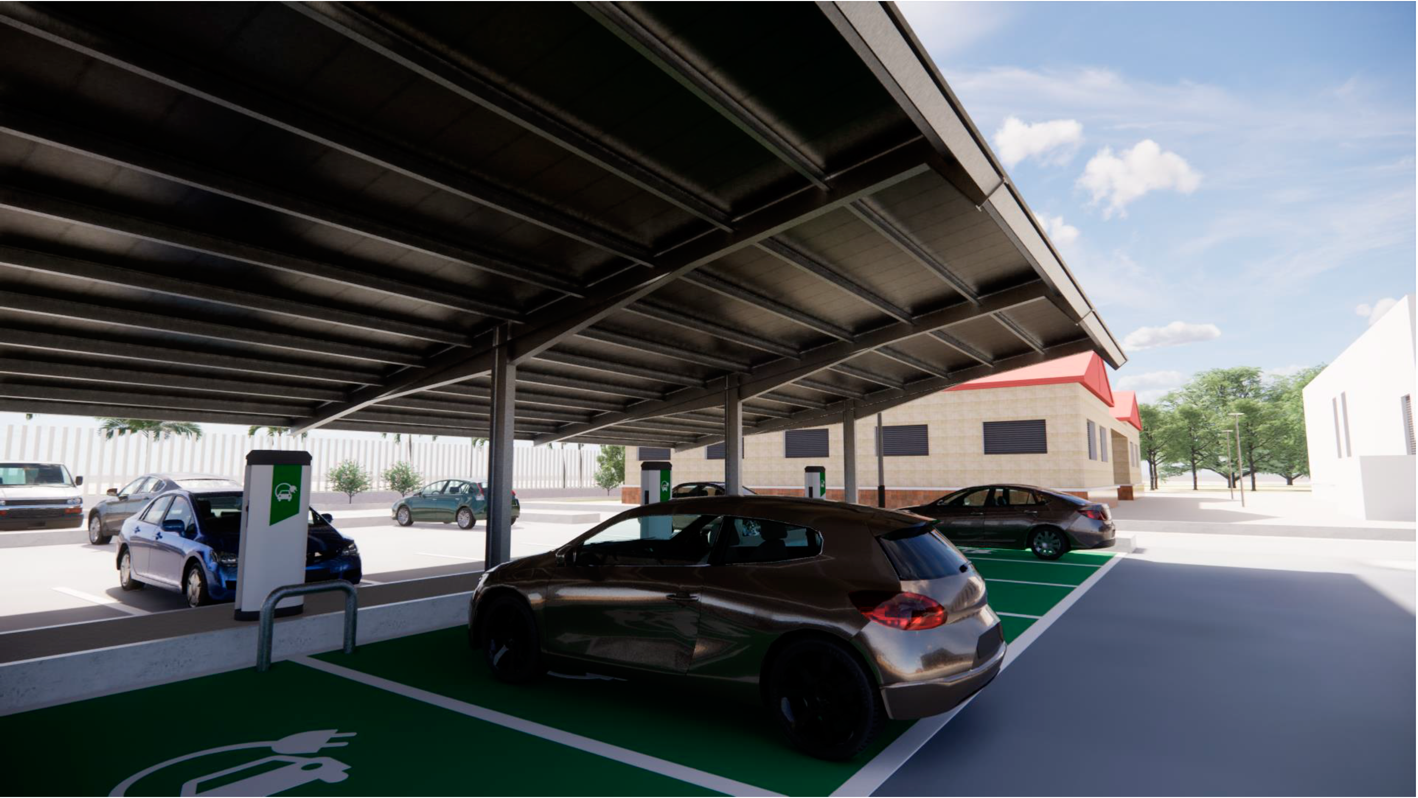 Marquesinas con placas fotovoltaicas campus El Carmen