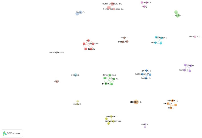 Co-authorship analysis by authors. Generated using VOSviewer