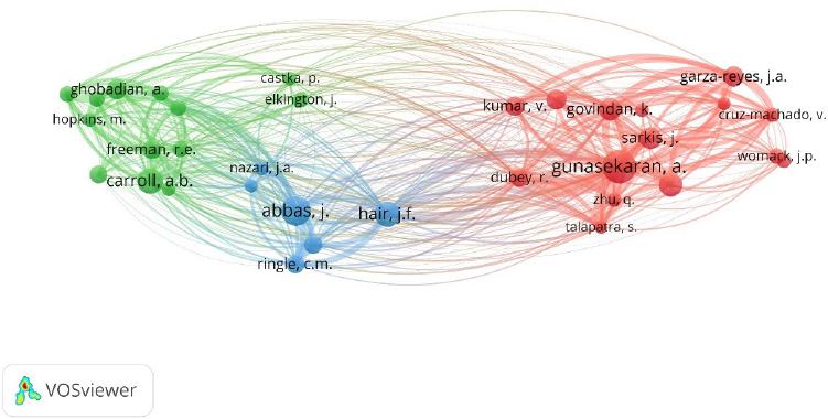 Co-citation analysys by authors. Generated using VOSviewer