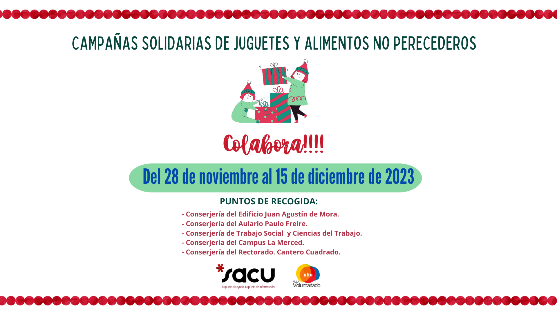 Cartel Campañas Solidarias de aportaciones de juguetes y alimentos no perecederos